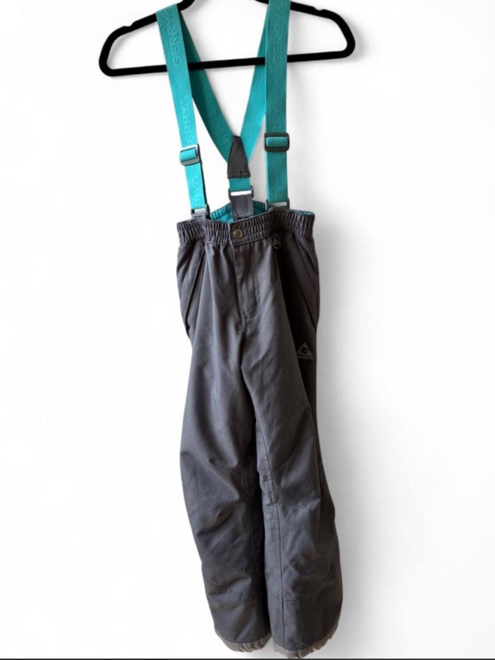 Gerry Weber Gray & teal girls 10/12 Kids Snow bib Overalls adjustable Suspenders